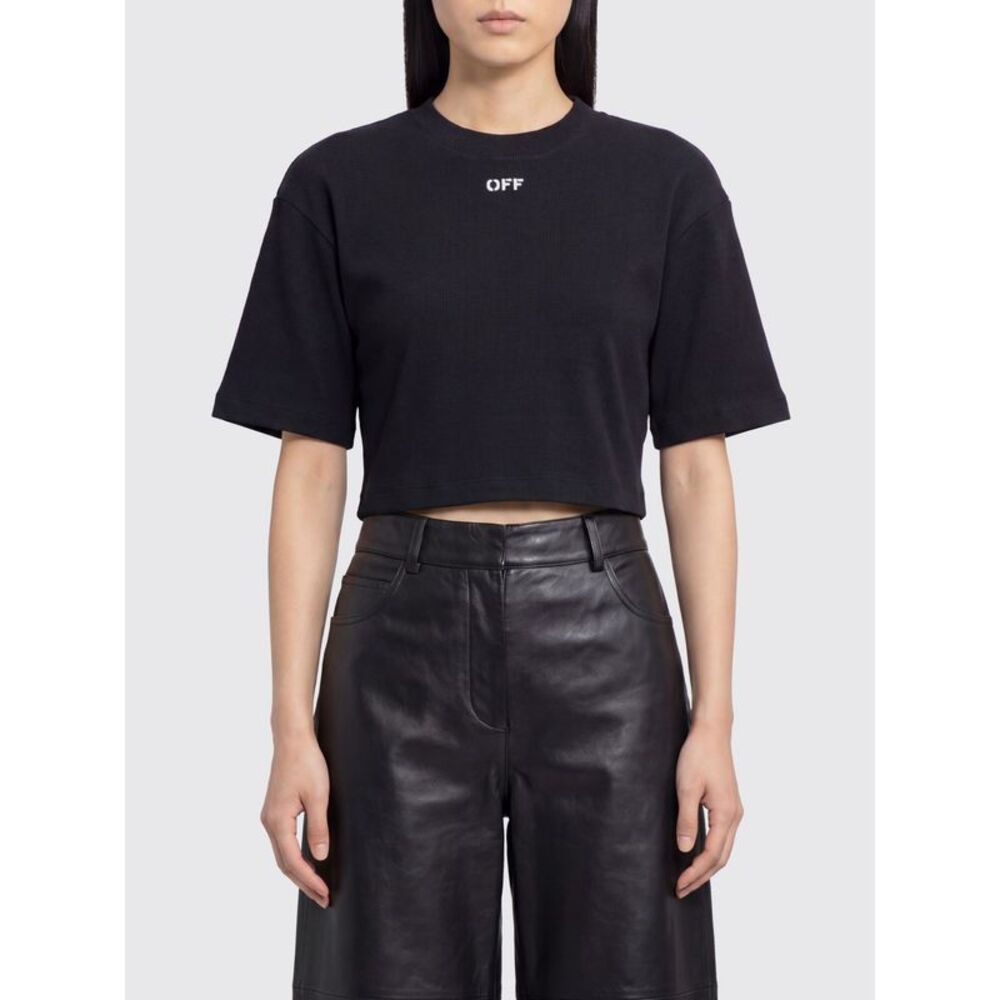 Off-White Women Cropped Cotton T-Shirt Off-White With Contrast Logo